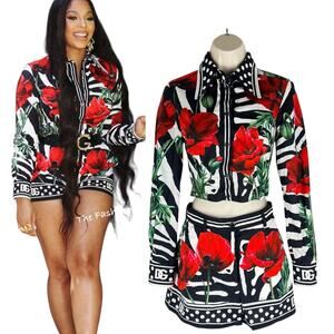 Dolce & Gabbana Floral 2Pc Shorts Set Polka Dot Multicolor Size 38